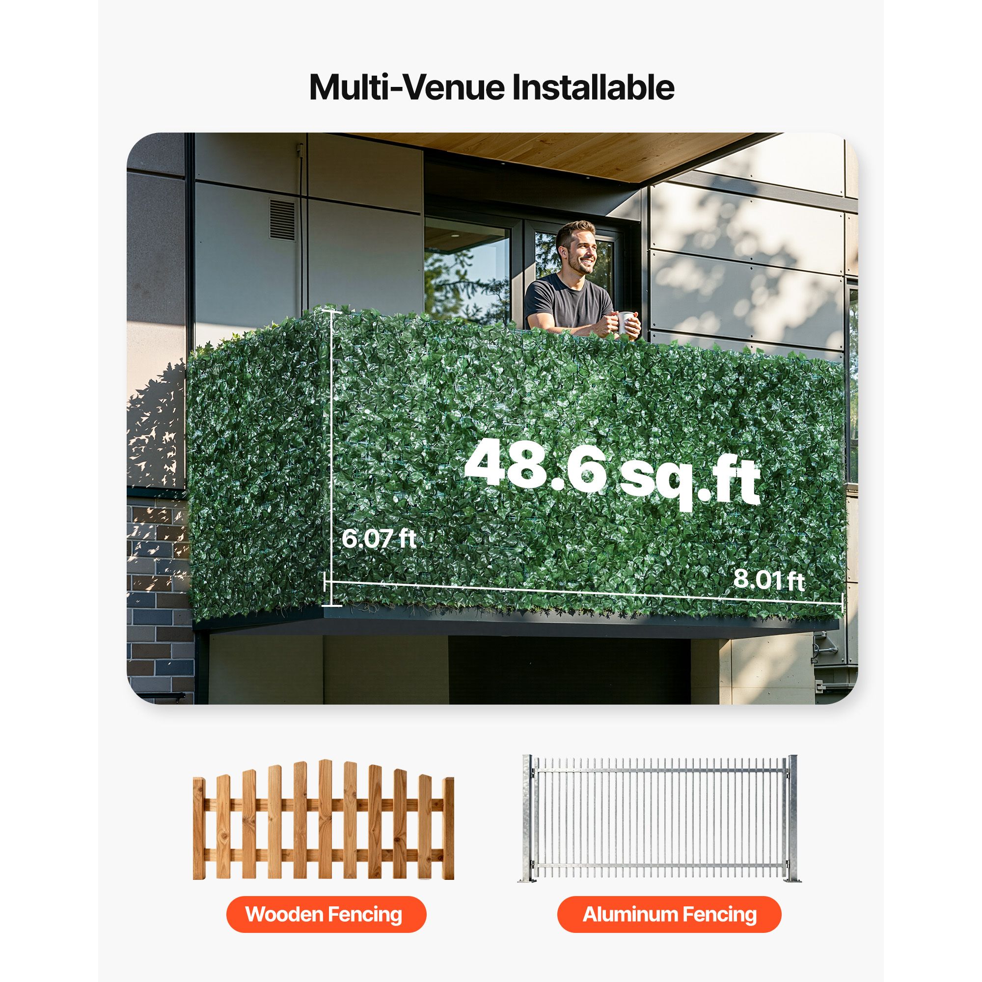 Ivy Privacy Fence, 1830 x 2440 mm Artificial Green Wall Screen, Greenery Ivy Fence with Mesh Cloth Backing and Strengthened Joint, Faux Hedges Vine Leaf โ image 5