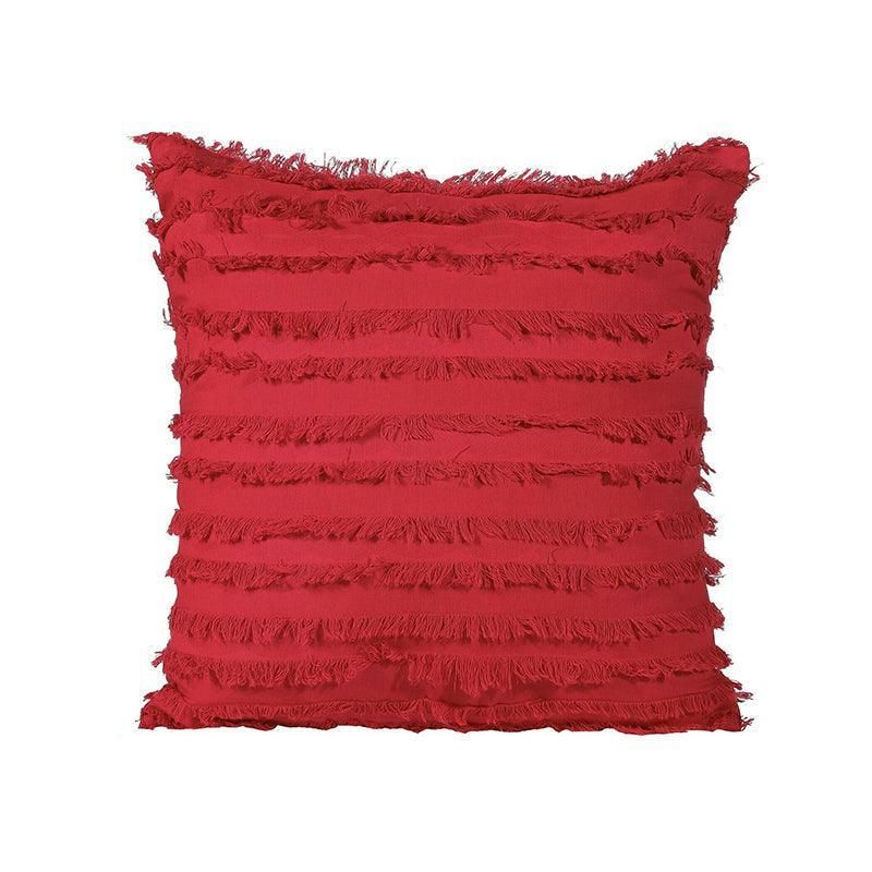 Boho Tassel Fringe Striped Cushion Cover Soft Home Decor Sofa Throw Pillow Case - Red