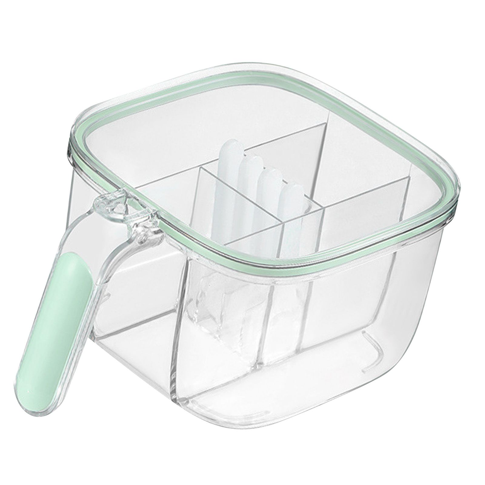 Seasoning Box 4 Compartments Transparent Window Strong PET Seasoning Jar with 4 Spoons for Home Kitchen Cooking Light Green โ image 3