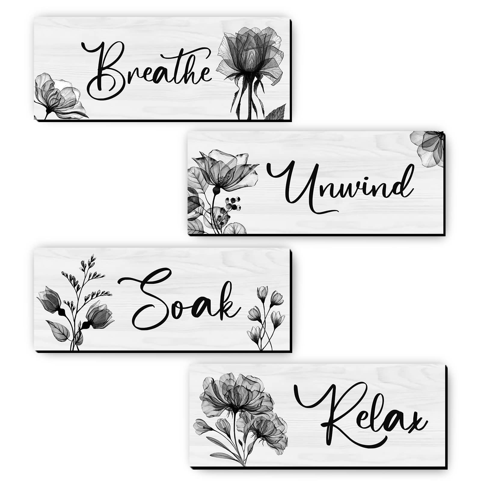 4 Pieces Bathroom Wall Art Rustic Farmhouse Decor Sign Relax Soak Unwind Breathe Wood Hanging SignBathroom Laundry Decor