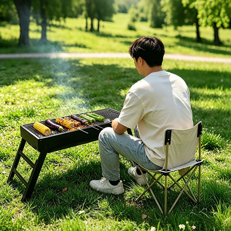 Portable foldable barbecue grill with adjustable height and built-in side rack - heavy-duty metal outdoor barbecue grill, suitable for backyard, camping — image 5