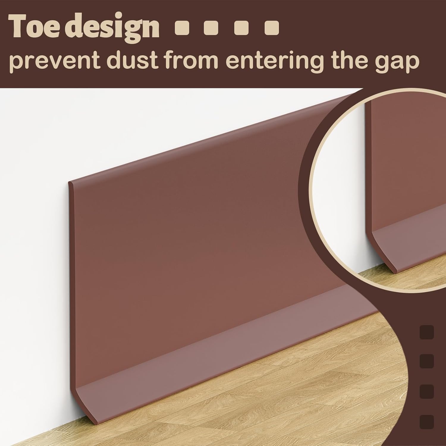 Flexible Wall Base Baseboard Molding Trim, 4 Inch(W) x 20 Feet(L) Self-Adhesive Vinyl, Peel and Stick Cove Base, Rubber Wall Base Moulding Trim(Brown) — image 3