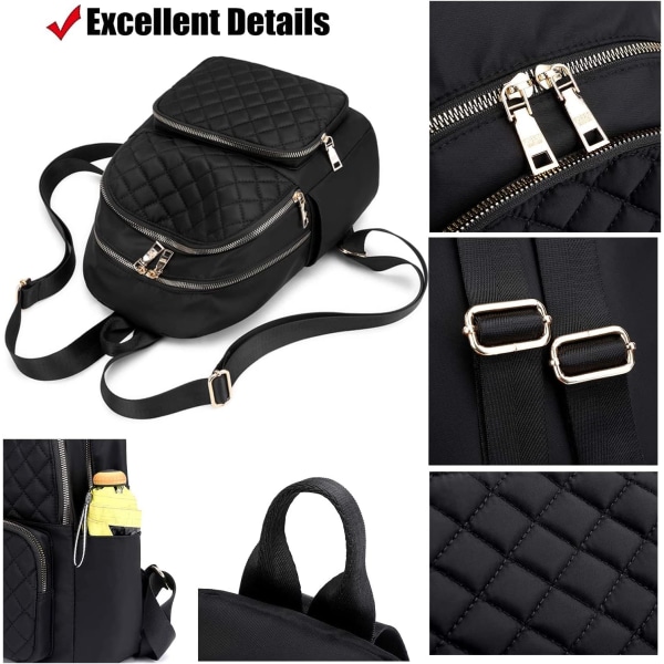 Women's Casual Backpack - Anti-Theft Nylon Small Backpack, Black — image 5