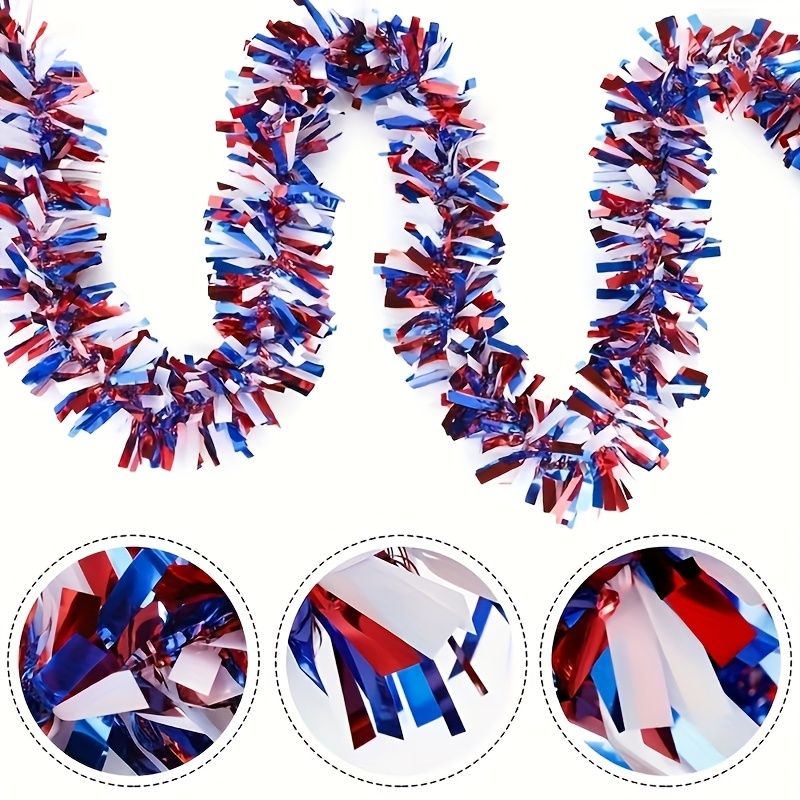 4pcs Patriotic Chunky Metallic Tinsel Garland, 78.74 Inch Each, Red White Blue Chunky Shiny Wire for July 4th, Memorial Day, Labor Day Decorations, 4pcs โ image 3