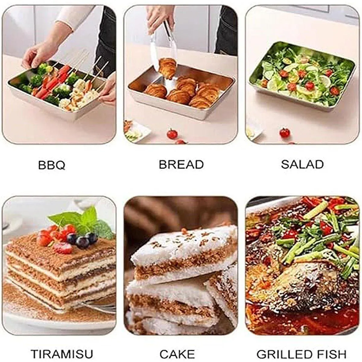 2PCS Stainless Steel Square Food Tray With Lid Rectangular Storage Box Plate โ image 5