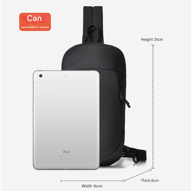 Black Minimalist Anti-Theft Sling Bag for Men & Women - Water-Resistant Crossbody Chest Pack, Fits 9.7-inch Tablet โ image 2