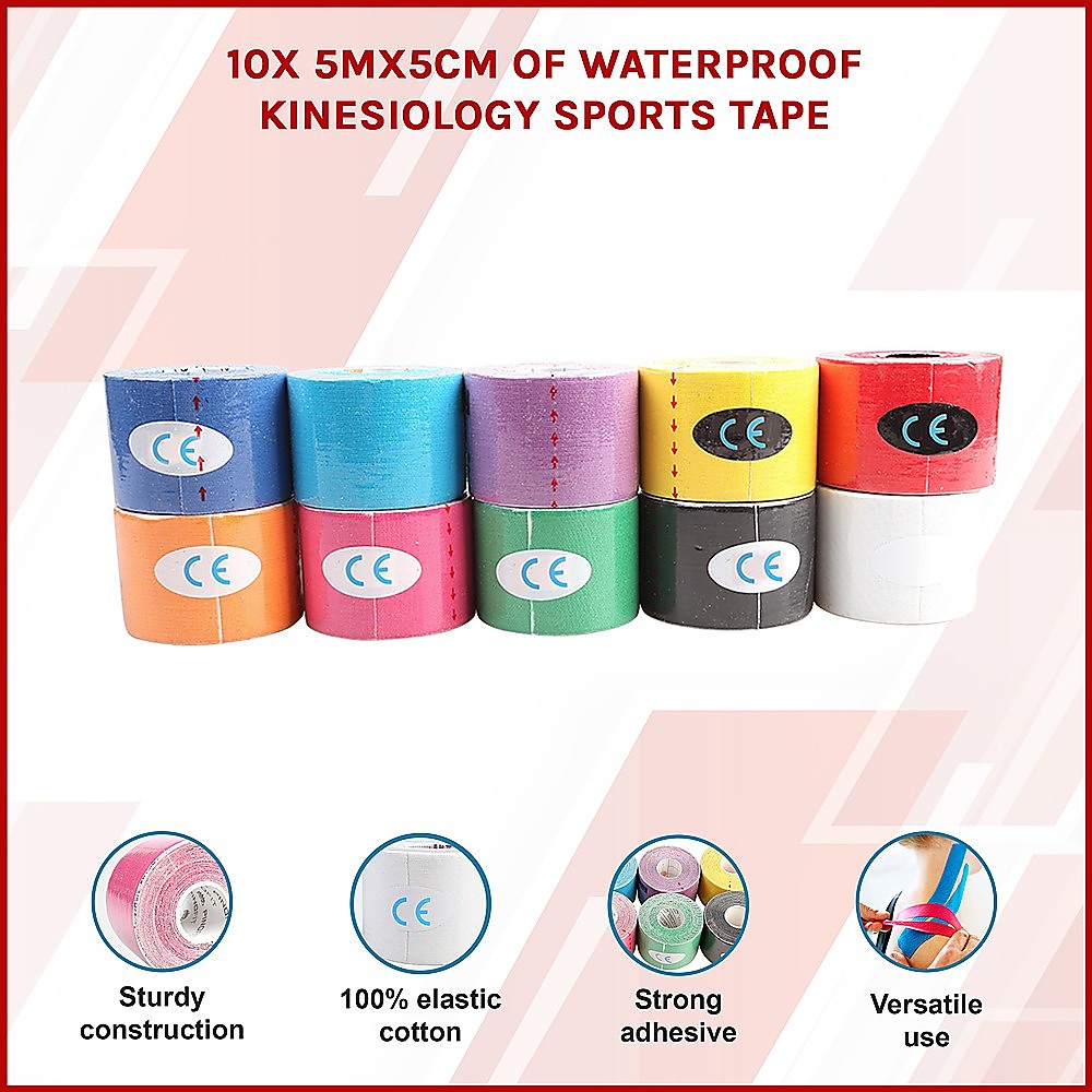 10 Rolls Muscle & Injury Kinesiology Sports Tape 5m x 5cm – Waterproof Support — image 3