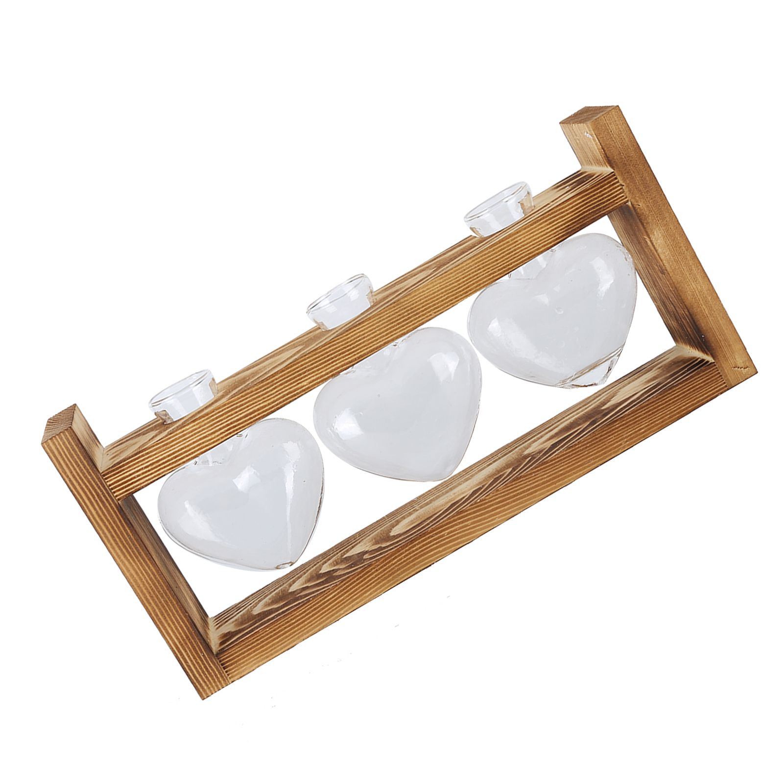 Innovative Flower Pot with Vintage Wooden Frame Transparent Tabletop Vase Home Decoration(3 HeartShaped Bottles ) — image 3