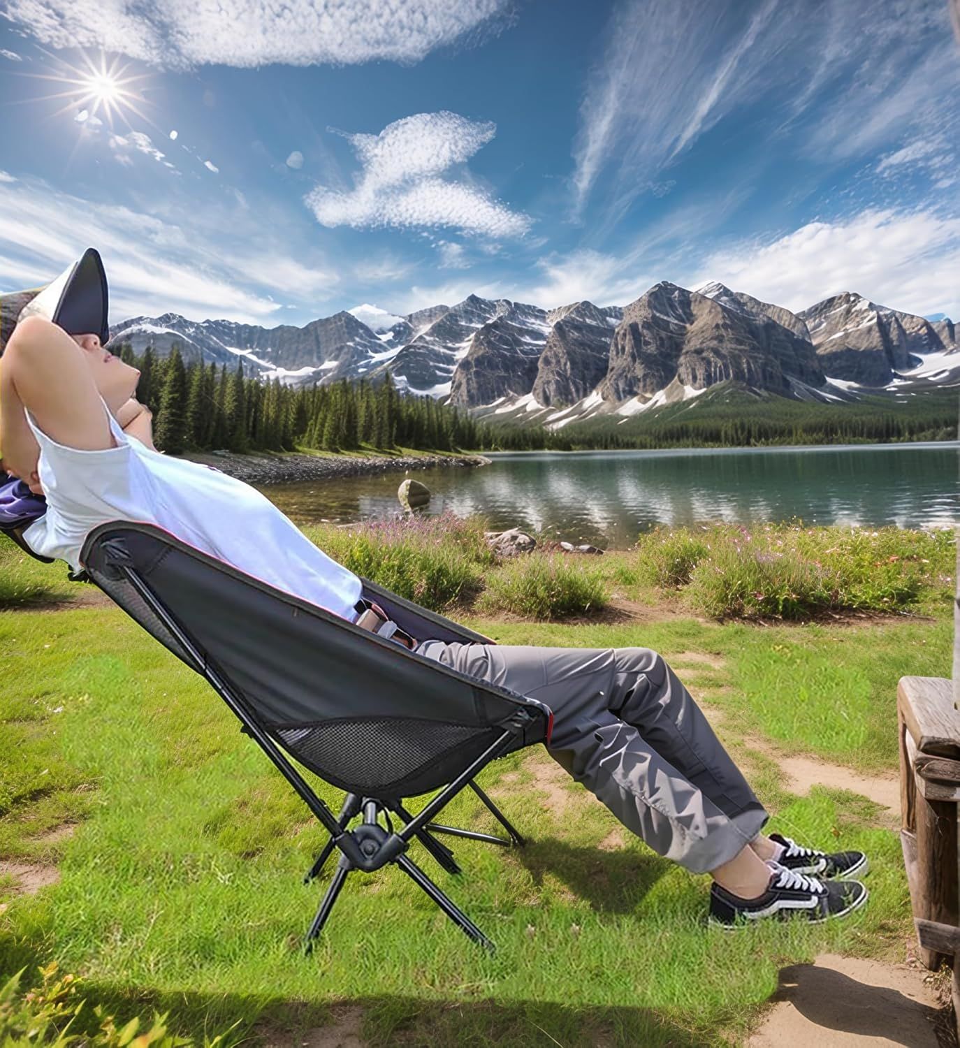 Portable Camping Chair Lightweight Foldable Outdoor Chair for Hiking Camp Backpacking Lawn Beach Fishing Picnic with Carry Bag (Black) — image 2