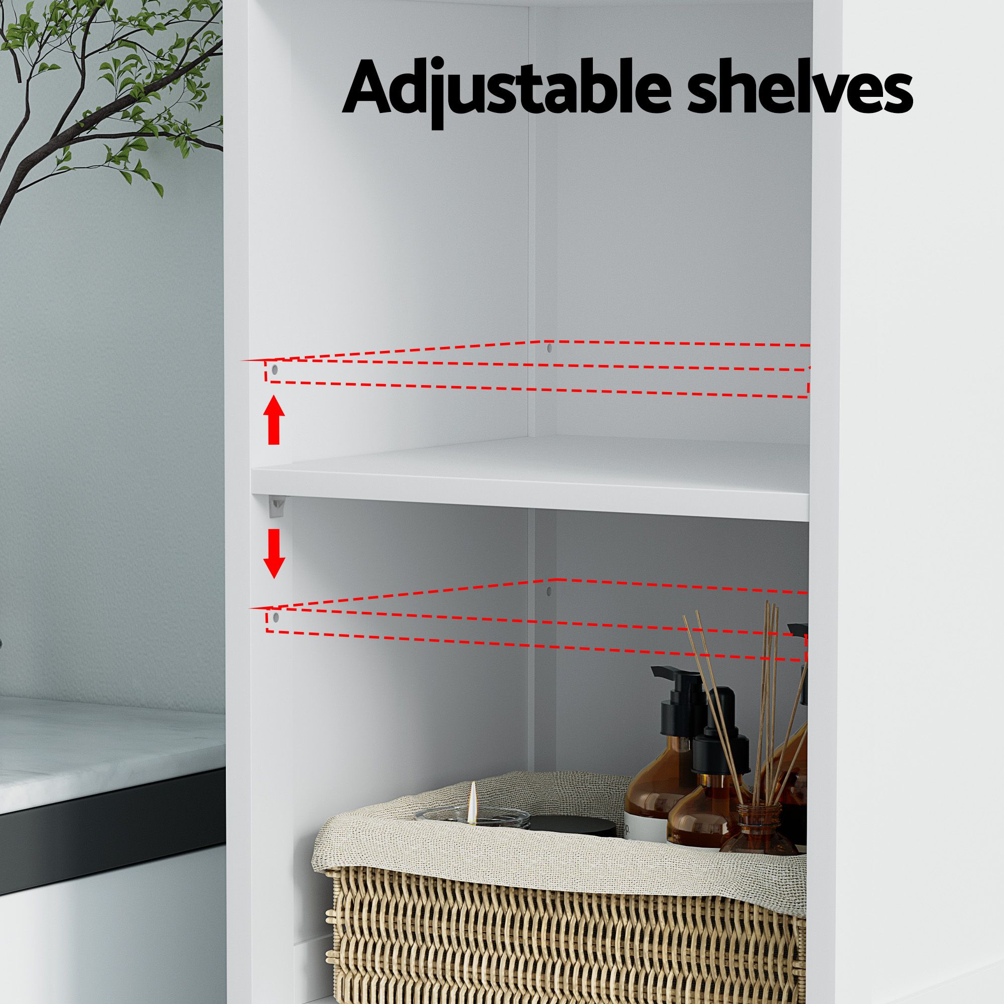 Artiss Bathroom Cabinet Storage X2 White Rattan 161cm โ image 6