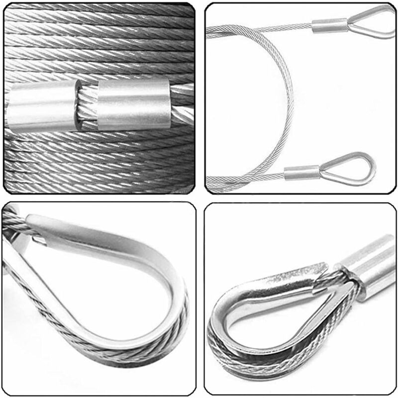 250 pcs 6 Sizes Aluminum Wire ROpe Thimbles Assortment Double Barrel Sleeves & 5 Size Thimbles For Wire ROpe — image 4