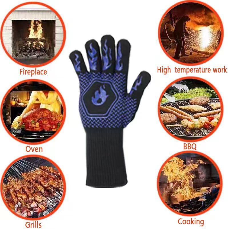 Grill Gloves Heat Resistant High Temp Resistance Fireproof Glove for Grilling Smoking Barbecue Washable Long Oven-2pcs — image 3