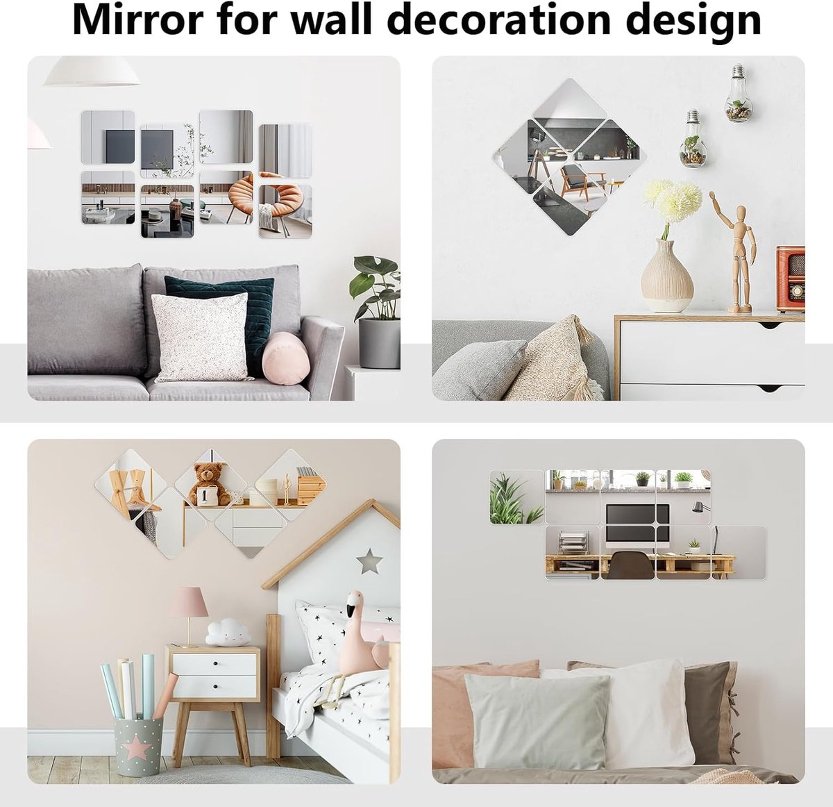 4 Pack Full Length Wall Mirror - 12 x 12 Inch Acrylic Mirror Tiles - Wall Stickers - Adhesive Mirrors - Door Mirror - Mirror Sticker - Wall Mirror - for โ image 6