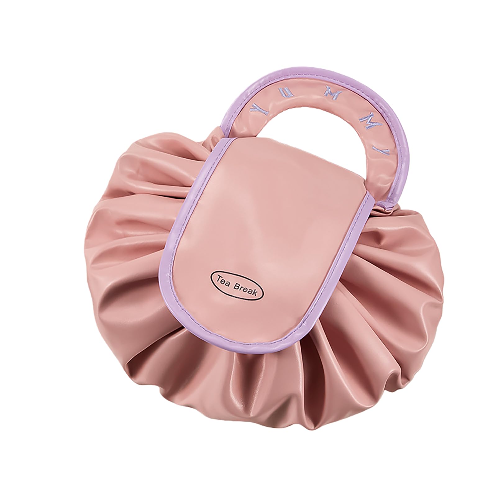 Foldable Drawstring Toiletry Bag, Water-Resistant Cosmetic Organiser with Zipped Compartments for Makeup, Skincare and Travel, Pink