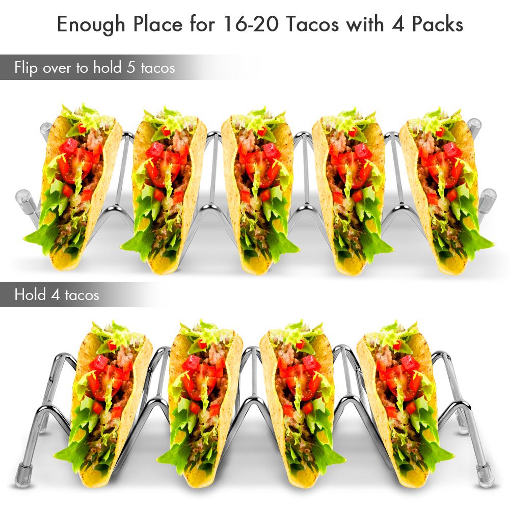 Taco Holder Set of 4, Premium Stainless Steel Taco Stand Rack for Kids Hard or Soft Shell Tacos β image 2