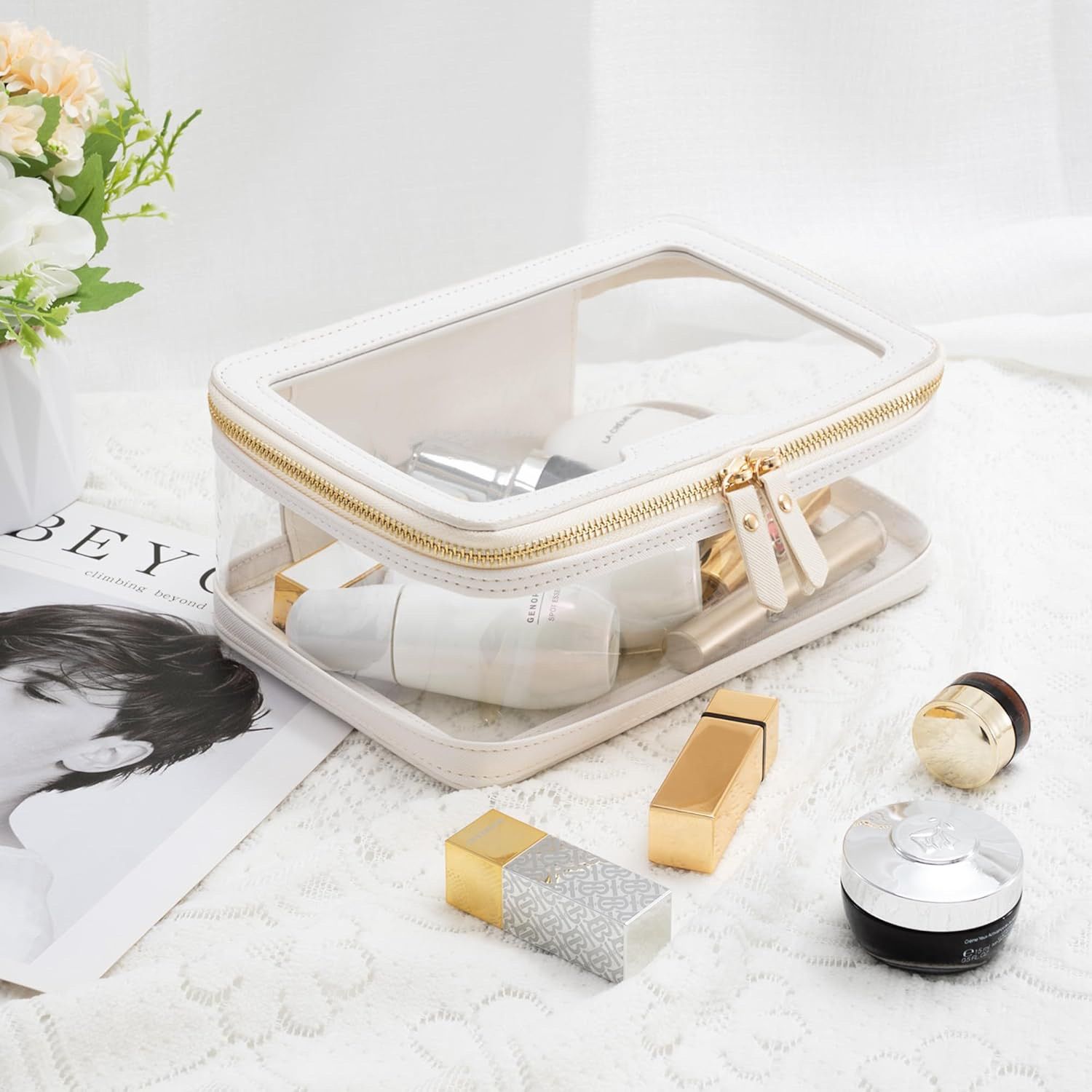 Clear Makeup Case Toiletry Bag Multipurpose Travel Makeup Train Case Portable Cosmetic Organizer Transparent Storage Bag(White) โ image 2