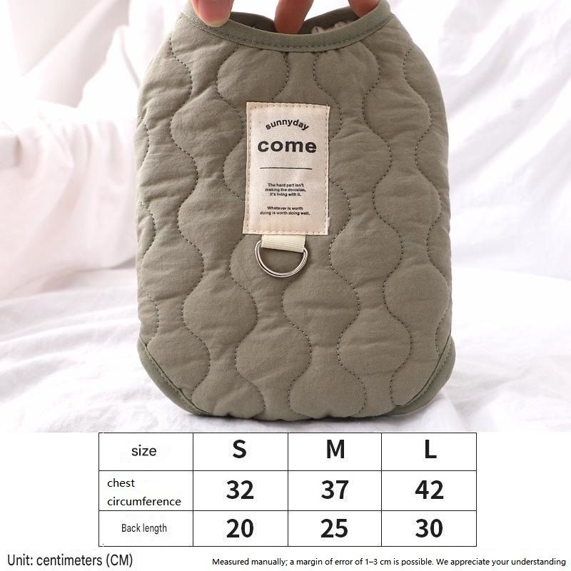 Winter Pet Care Bundle - L Size 42 × 30cm Green Quilted Dog Vest with Leash Ring and L Size 60 × 75cm Grey Oval Arctic Fleece Bed - Warm Cotton Outerwear — image 6