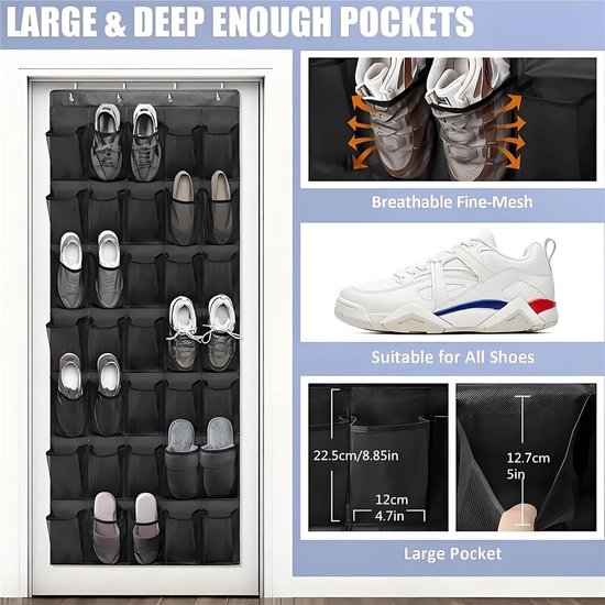 Shoe rack with 24 compartments - Made of sturdy and durable Oxford cloth - Can be hung on a door - Suitable for wardrobes with mesh walls - White — image 3
