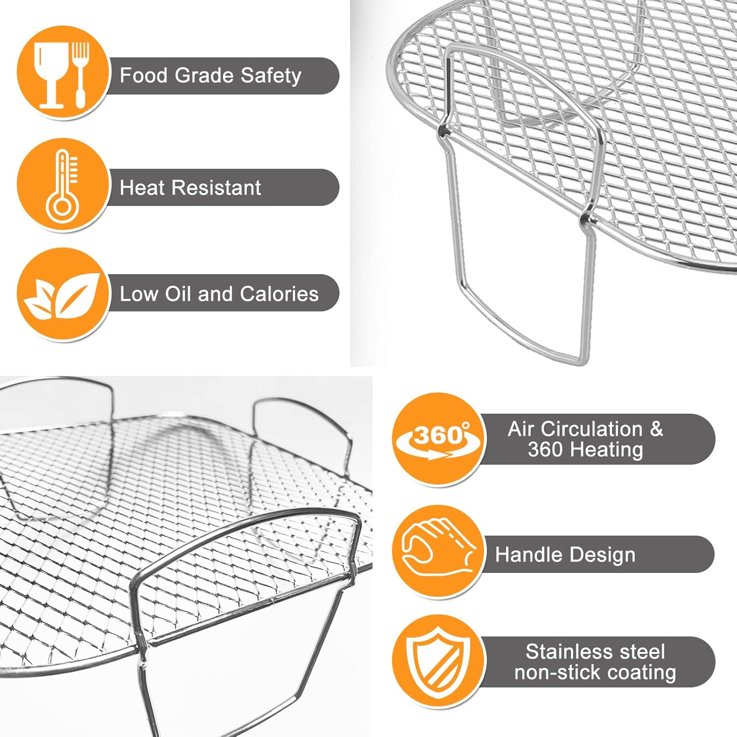 Square air fryer rack - Air fryer baking pan - Air fryer accessories - Stainless steel - 20 cm โ image 2