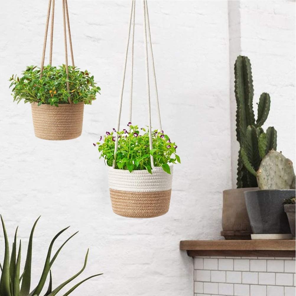 2PCS Braided Plant Basket Hanging Plant Pots Plant Hanger Plant Basket Wall Decoration Flower Pots — image 6