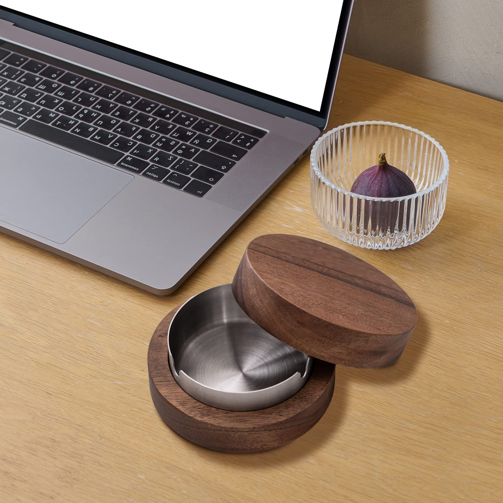 Walnut Wood Ashtrays with Lid - Covered Windproof Ashtray with Stainless Steel Liner | Indoor Outdoor Ash Tray for Home Patio โ image 4