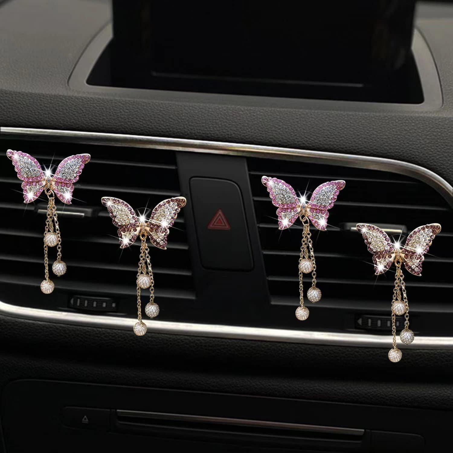 4 in 1 Bling Butterfly Aromatherapy Air Vent Clips, Diamond Pearl Pendant Butterfly Car Air Fresheners, Cute Car Decoration, Interior Decor — image 3