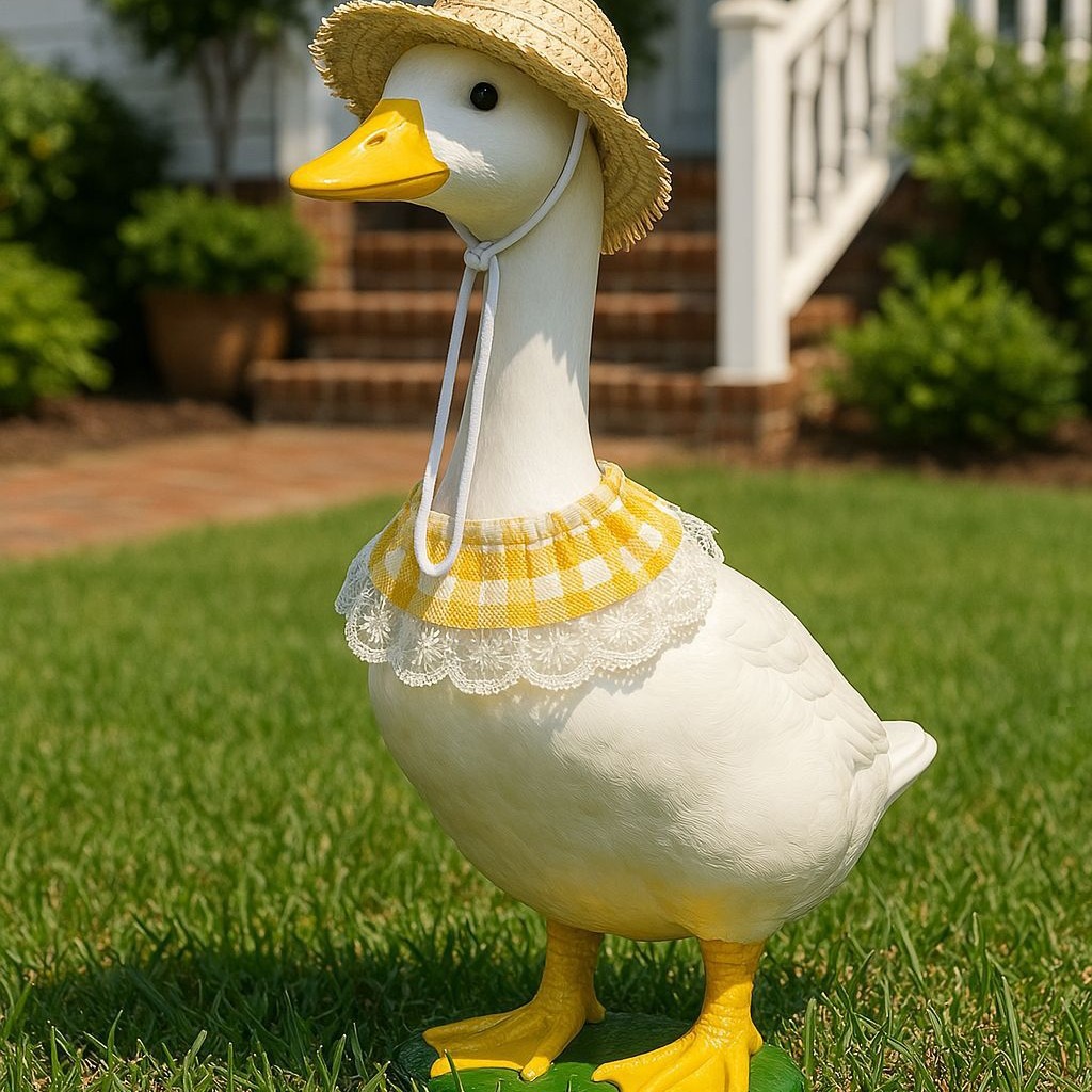 Khaki and Yellow 2 Sets Adorable Porch Goose & Small Pet Costume Set - 2 Summer Straw Hat & 2 Gingham Bib โ image 2