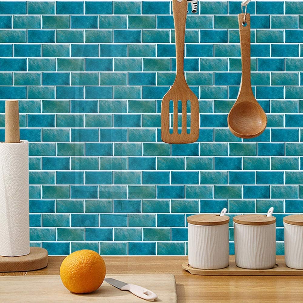 18 Sheet Peel and Stick Tile Backsplash Self Adhesive Removable Stick On Kitchen Backsplash Tiles 3D Vintage Wall Tiles Design Peacock Blue 5 91x11 81 inch โ image 2