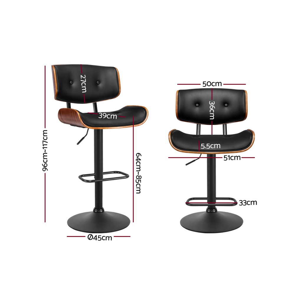 Artiss 2x Bar Stools Gas Lift Leather All Black — image 2