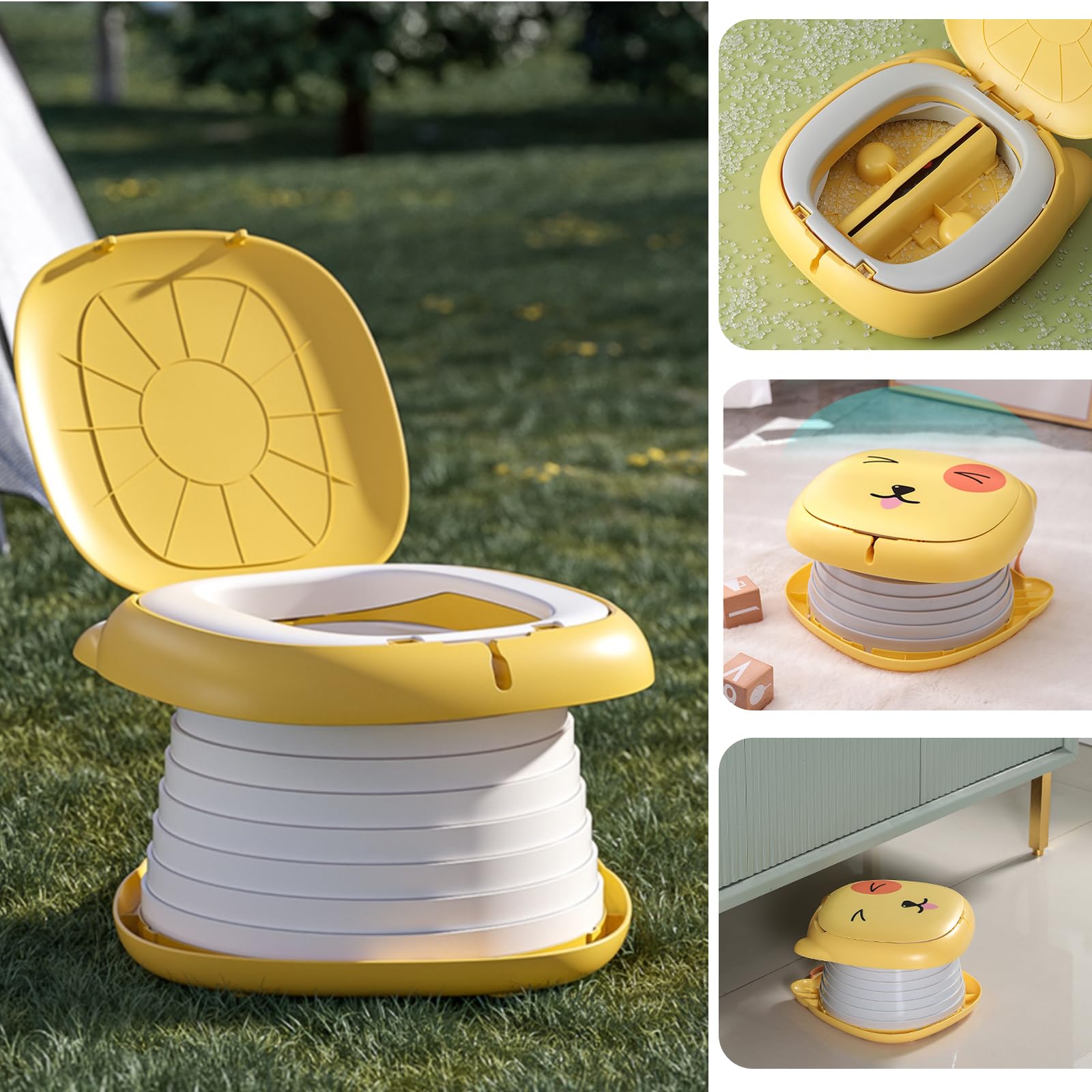 Portable Folding Potty for Toddlers – Compact Travel Toilet with Cat Design, Easy to Carry & Clean, Ideal for Home, Car, Camping, Outdoor Use (Yellow) — image 5