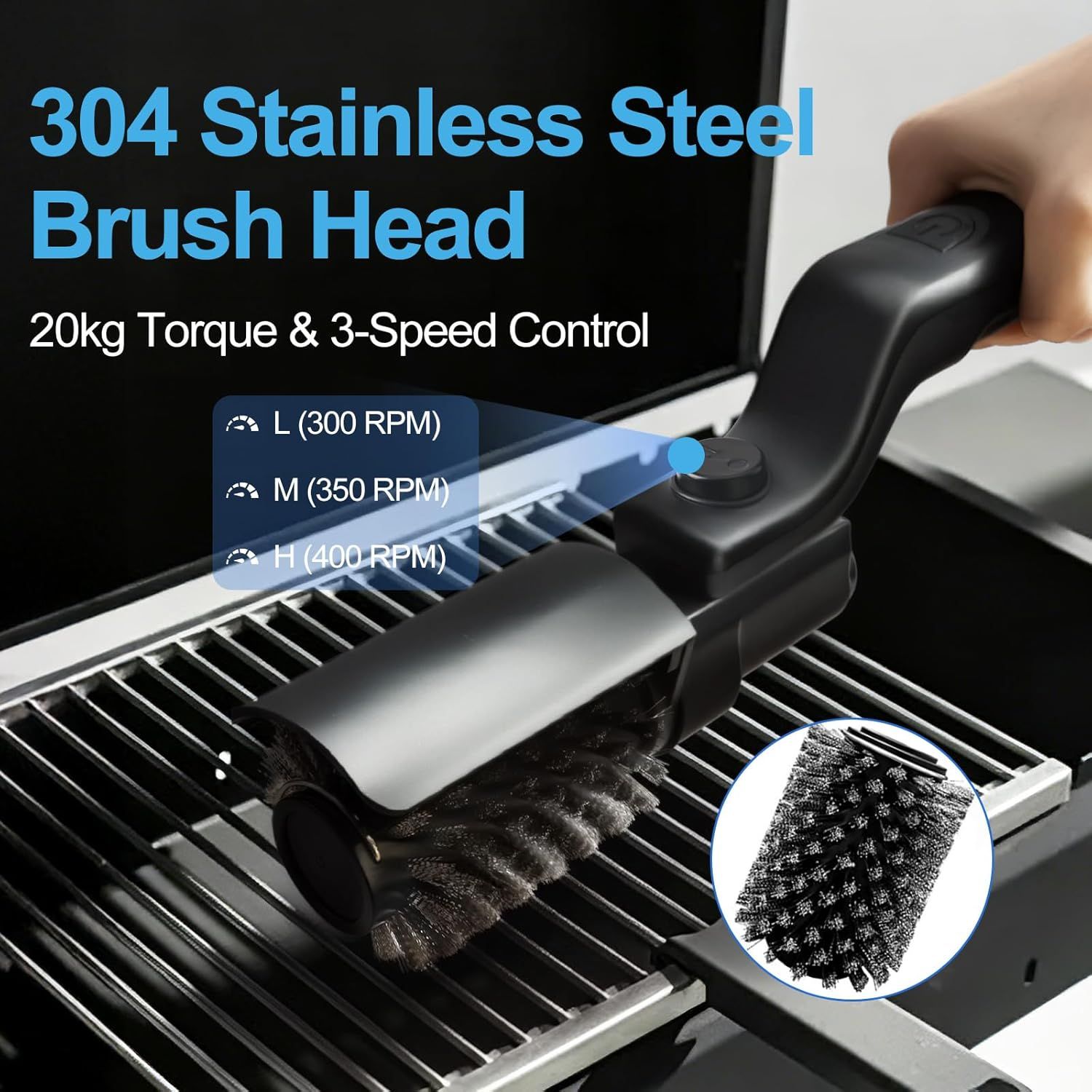 Electric Grill Brush Rechargeable 3-Speed with 180 Degree Adjustable Stainless Steel Head — image 4