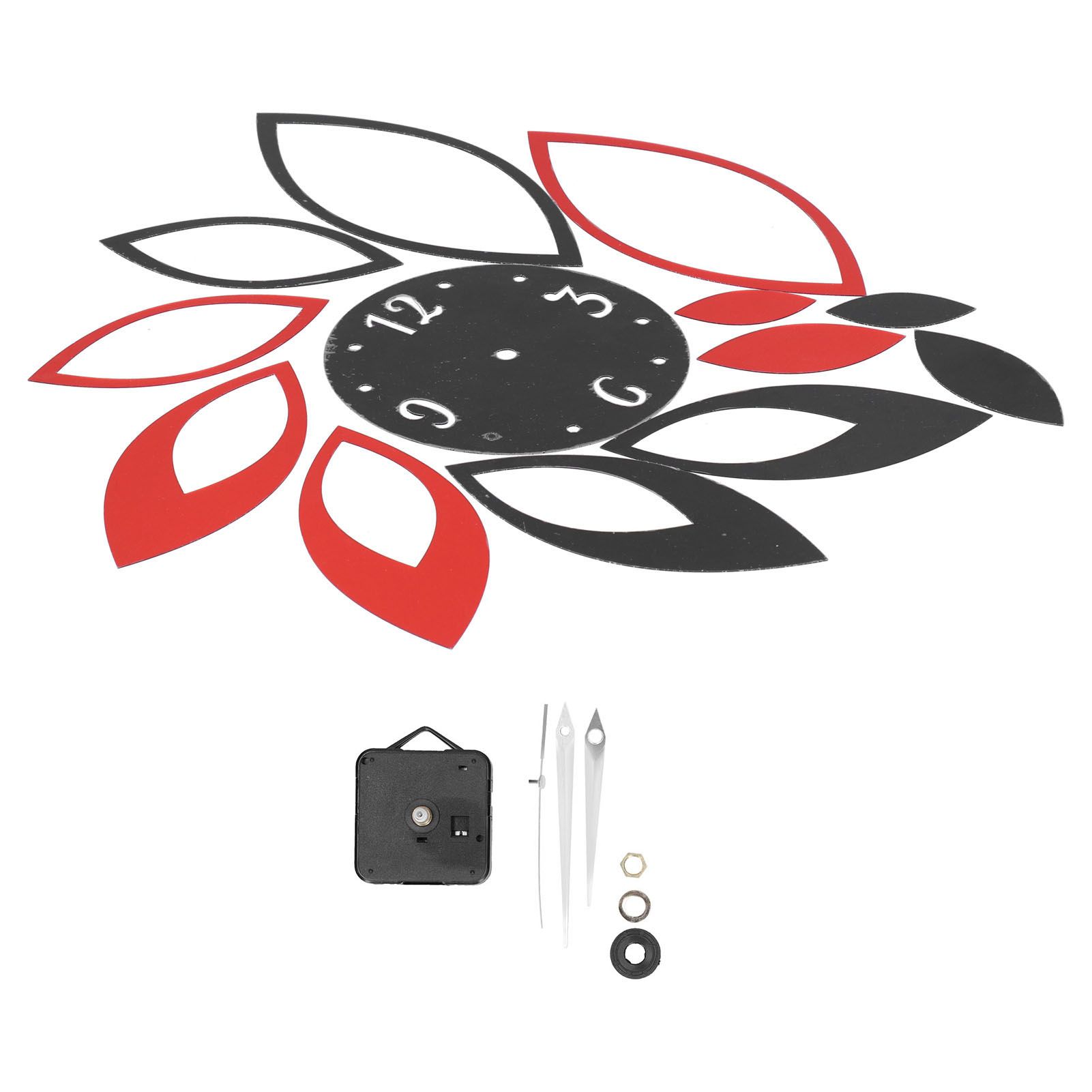 DIY Mirror Wall Clock Stickers Modern Decor for Home Living Room Background Sticker(Noir rouge ) — image 4
