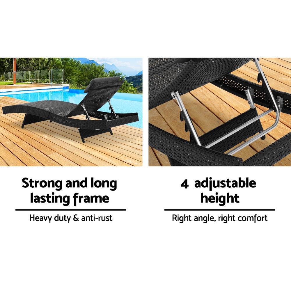 Gardeon 2PC Sun Lounge Wicker Lounger Outdoor Furniture Beach Chair Garden Adjustable Black โ image 5