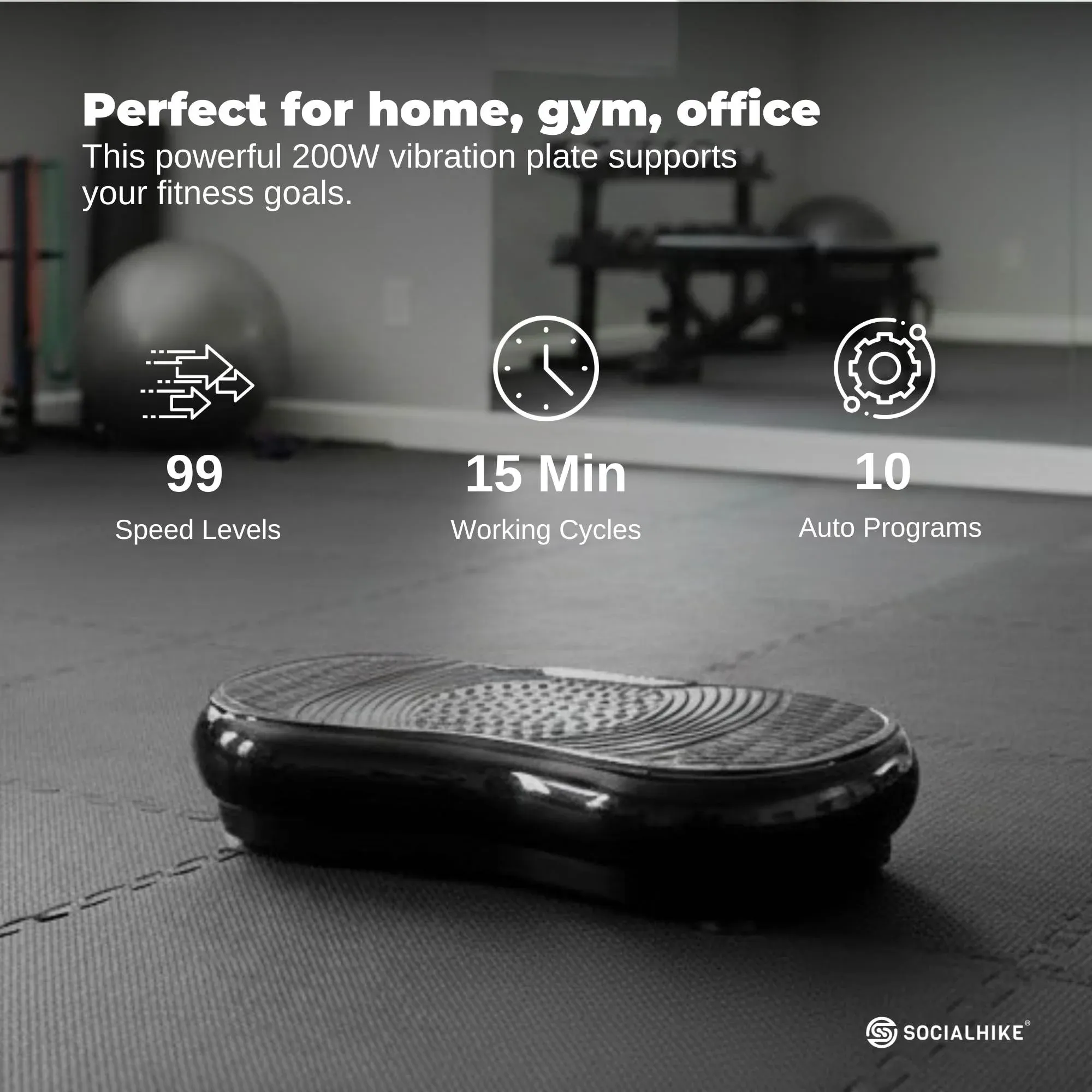Social Hike 68cm Vibration Plate Machine Full Body Workout Platform Black — image 3