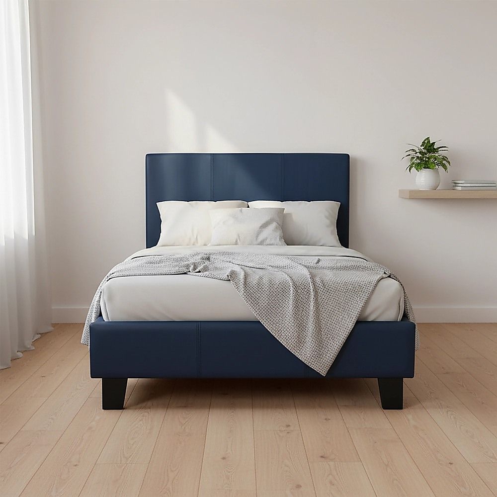 Single PU Leather Bed Frame Blue โ image 5