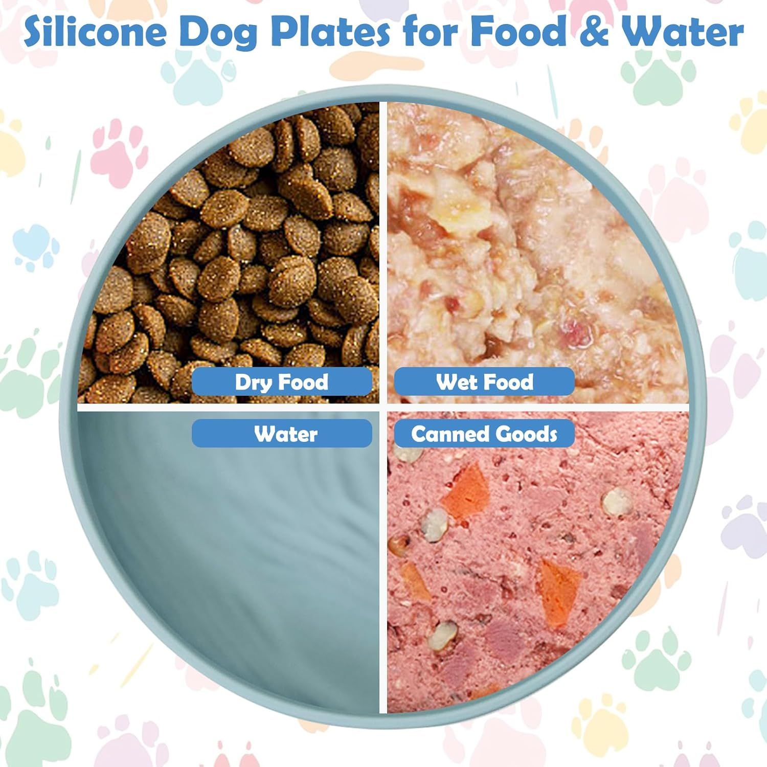 Silicone Dog Bowl Set of 2 Flat Puppy Food & Water Dish Less Mess Cat Dry Food Plates with Suction Cup Non-Tippable Feeding Bowls for Small & Medium-Sized Pets — image 5