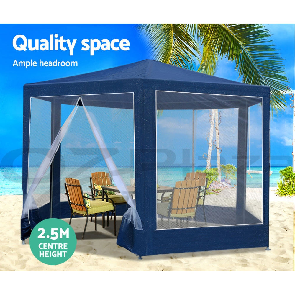 Instahut Gazebo?2x2m Marquee Wedding Party Tent Outdoor Camping Mesh Wall Canopy Shade Gazebos Navy — image 4