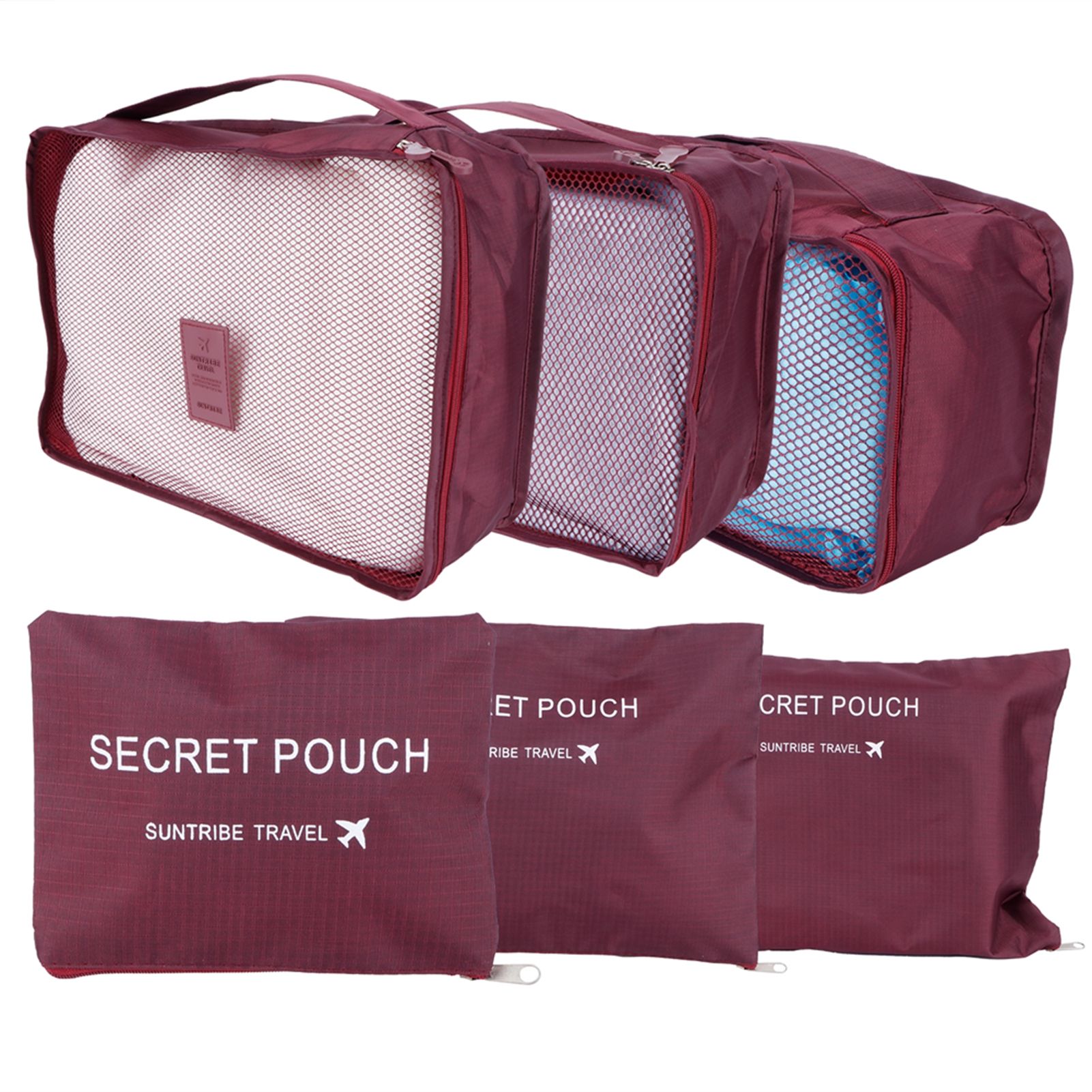6Pcs/Set Storage Bag Clothing Sorting Bag Luggage Suitcase Packing Organizer for TravellingWine Red — image 6