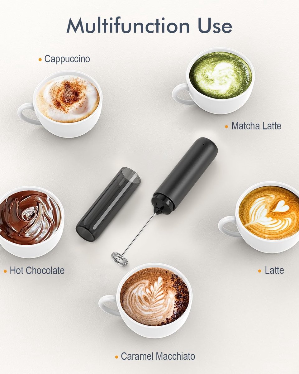 USB rechargeable electric milk frother for coffee, latte, cappuccino and hot chocolate, Black — image 3