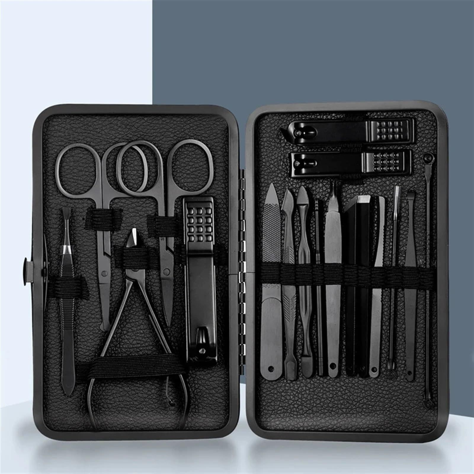 Black Nail Clipper 18 Set Stainless Steel Manicure Nail Scissors Pedicure Kit Nippers Trimmer Care Tool with Travel Case Kit โ image 4