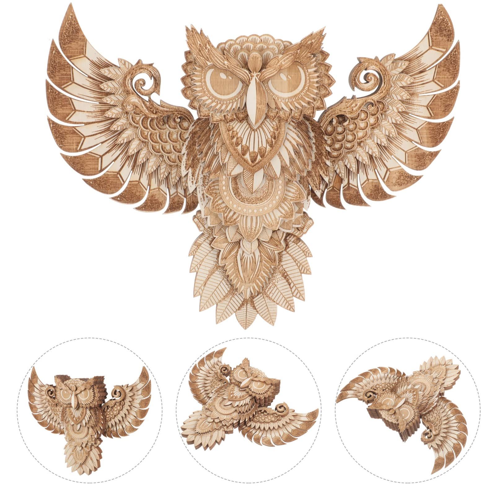 Wood Owl Wall Decor Hand Carved Wood Owl Decor Rustic Owl Statue Wall Plaque Hanging Home Decor Accent Art Unique Sculpture Decoration — image 3