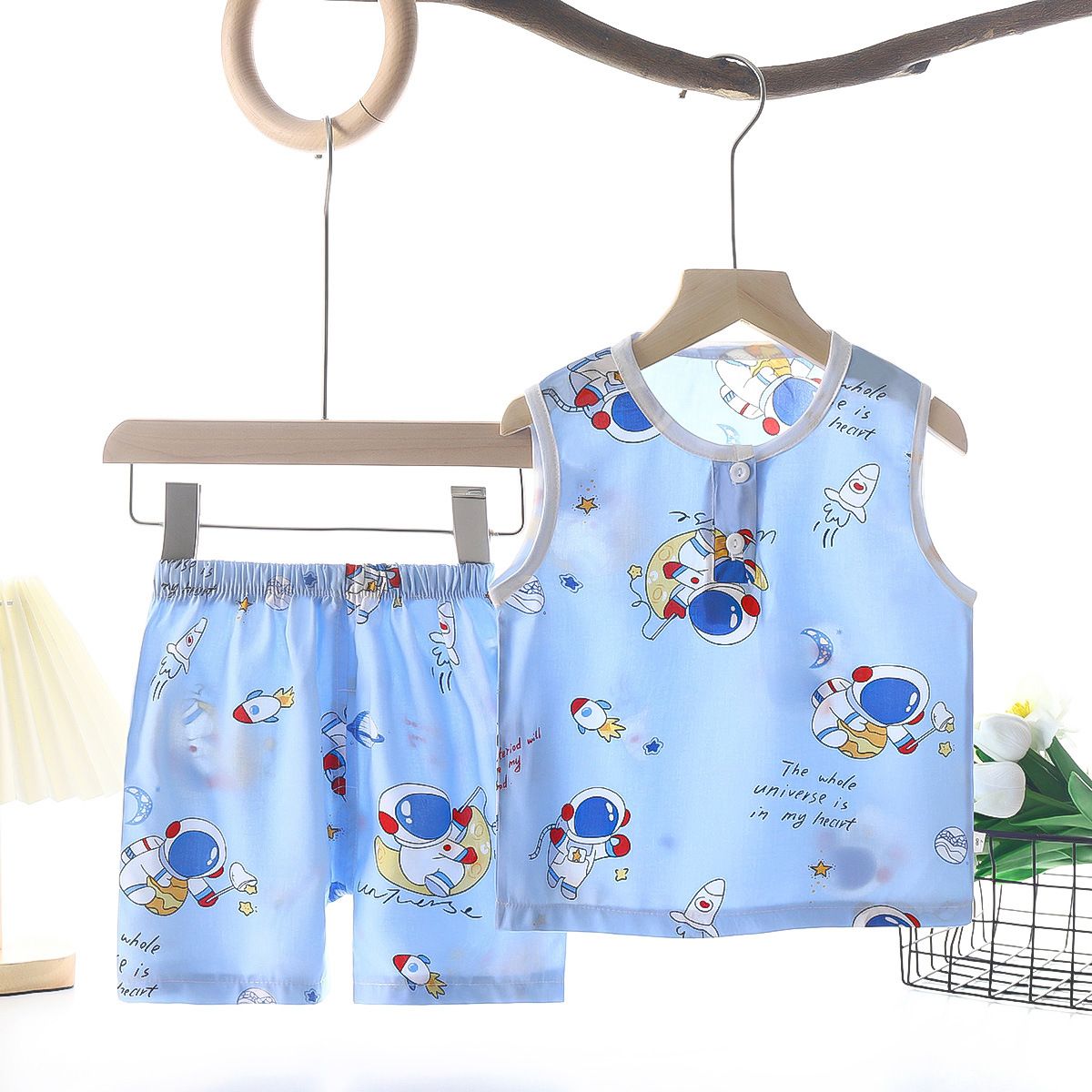 Tong Xinyuan Kids Cotton Silk Vest Set Shorts (Yellow) Car Cotton Silk Vest Set 130cm โ image 2