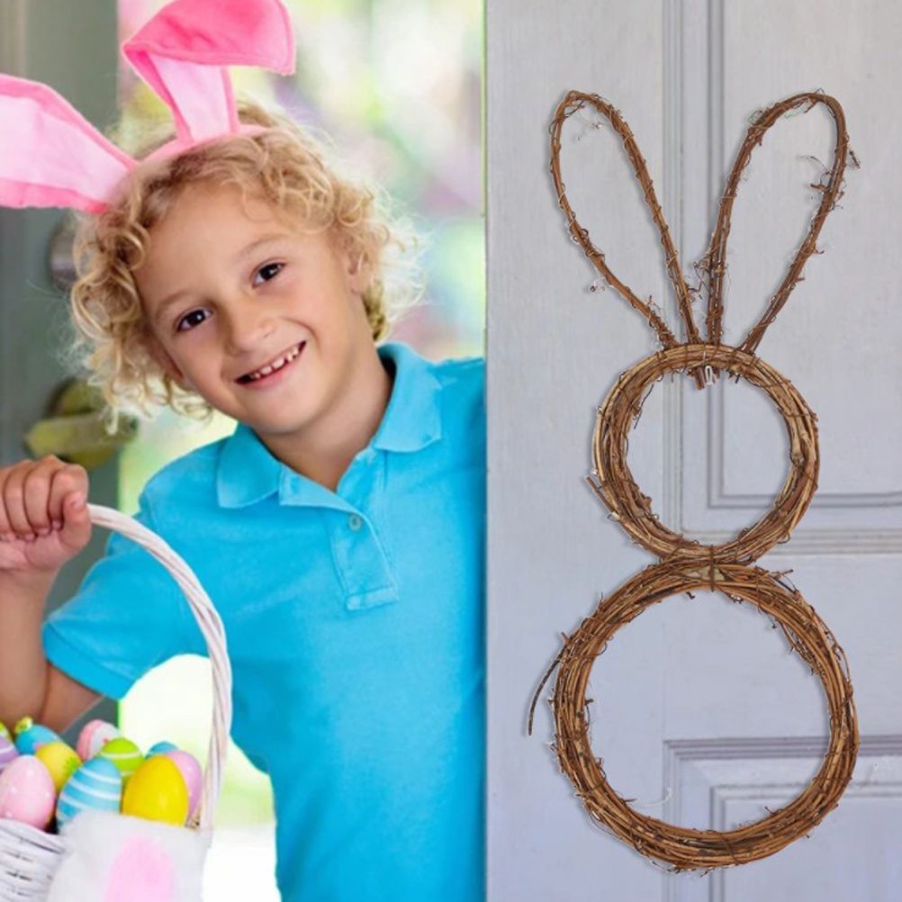 DIY Bunny Shaped Grapevine Wreath Easter Bunny Wreath Foldable Rabbit Rattan Garland for Courtyard and Lawn Decor — image 4
