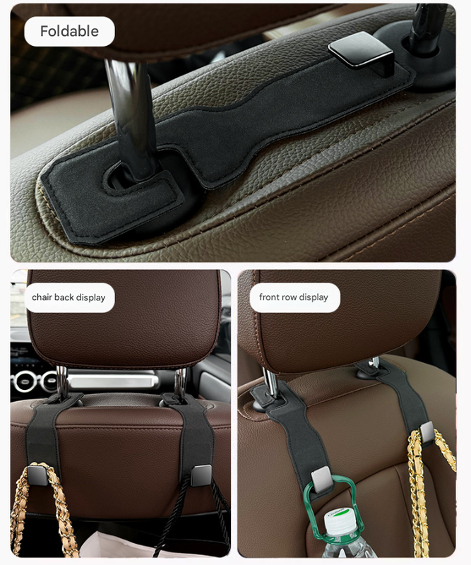 Black Premium PU Leather Car Headrest Hooks (Set of 4) - Stylish Seat Back Organizer Hangers — image 4