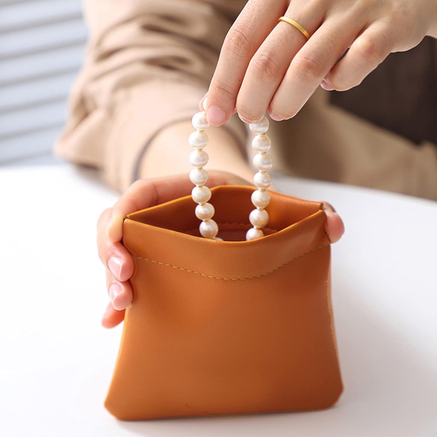 5pcs Lambskin Pocket Cosmetic Bag Makeup Pouch for Women Mini Makeup Bag Travel Storage -Waterproof Portable Squeeze Top Self-closing — image 5
