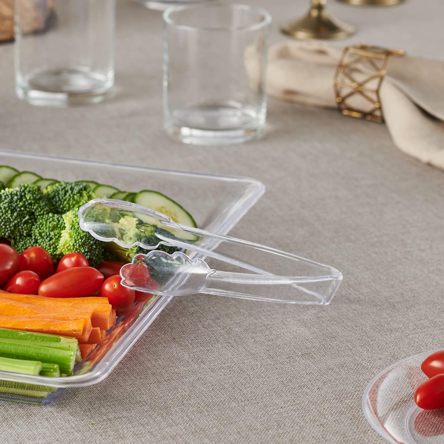[Clear Tongs 7.5'' Inches] 7.5'' Serving Tongs Heavy Duty Reusable Kitchen and BBQ Clear Serving Tong for party's, Caterings, Events, Buffet, Weddings, And — image 3