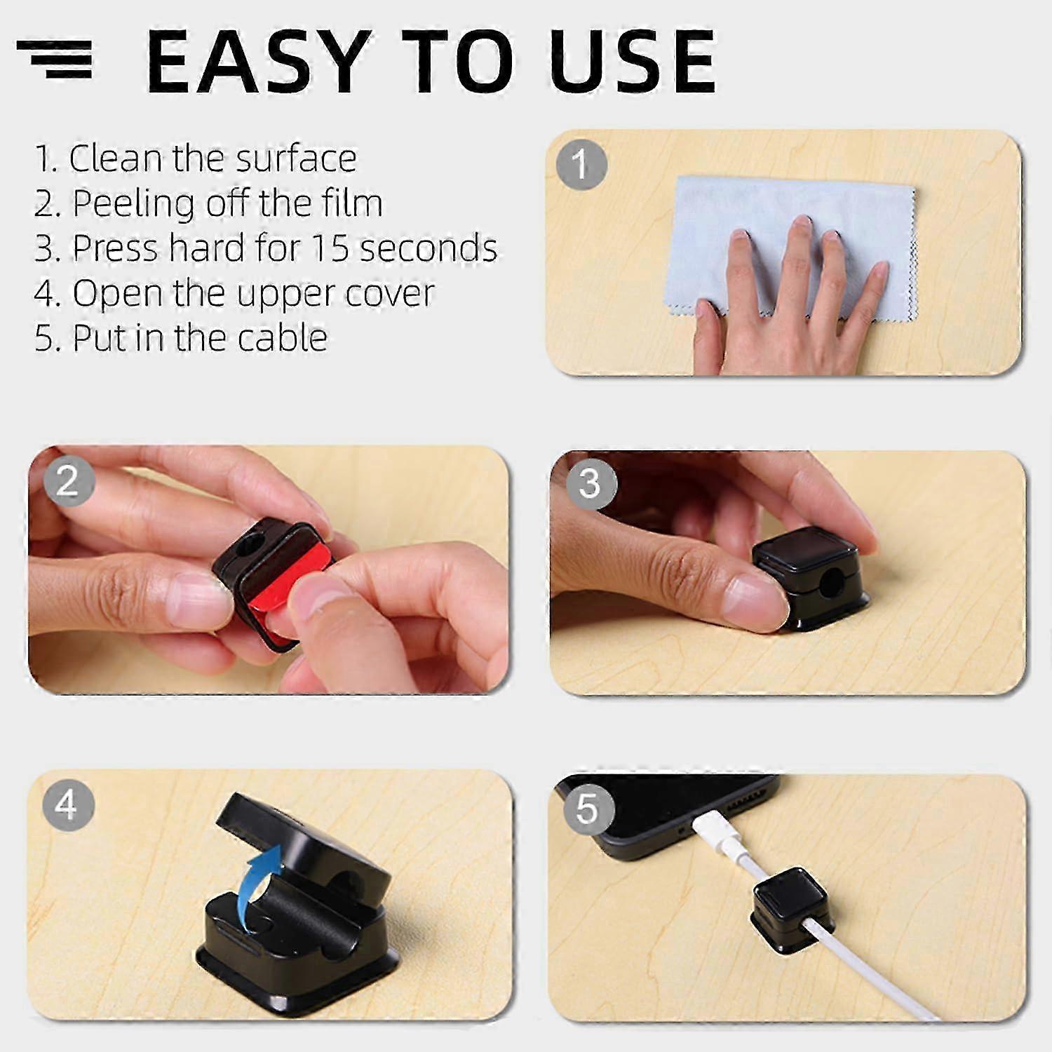 6-Pack grip Cable Clips Desk Organizer Strong Adhesive Cord Holders for Home — image 3