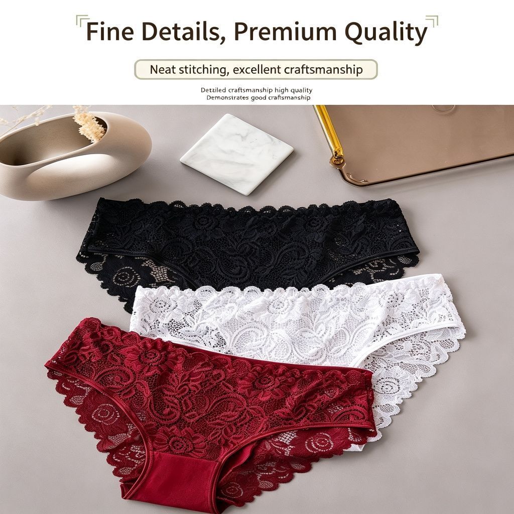 Navy Blue Hollow Out Lace Panties 4 Pack Size XL | Halloween Classy Plus Gift | Cotton Gusset Stretchy Comfort Plus Size Briefs — image 2