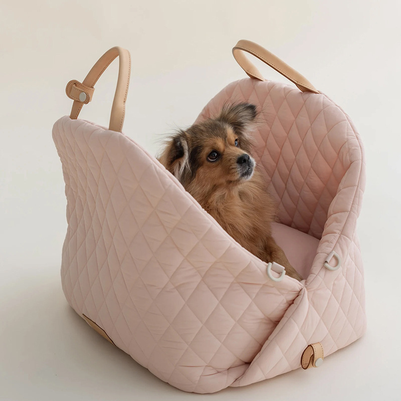 Luxury Quilted 2-in-1 Pet Travel Carrier & Car Booster Seat for Small Dogs(Pink) — image 3
