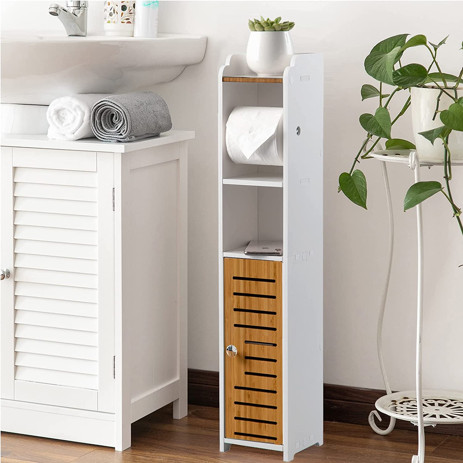 Toilet Paper Roll Holder for Bathroom with roller (Bamboo, 76cm) โ image 4